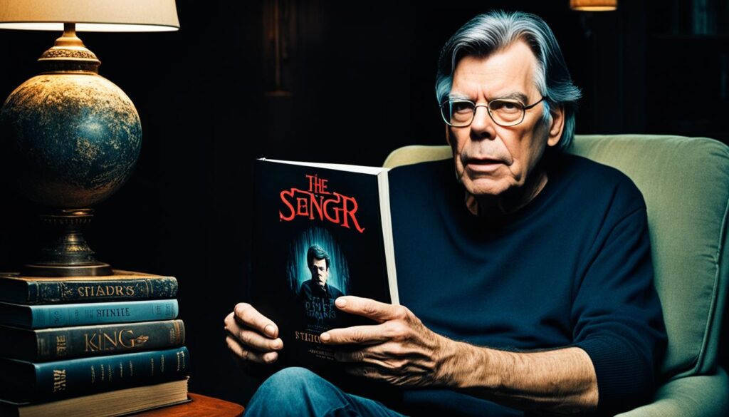 Stephen King with a book